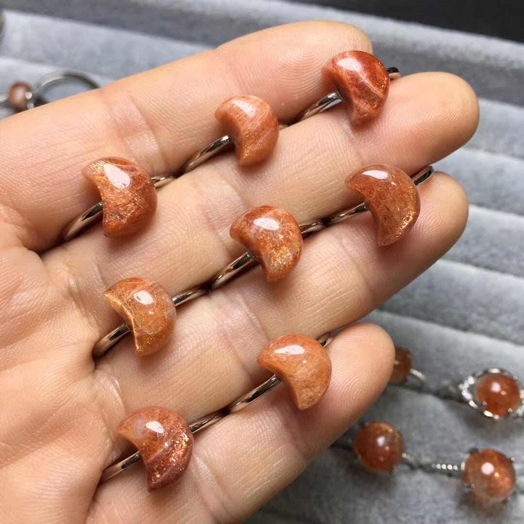 Sunstone Moon/ Round Cabochon Rings - thebodymindsoulshop