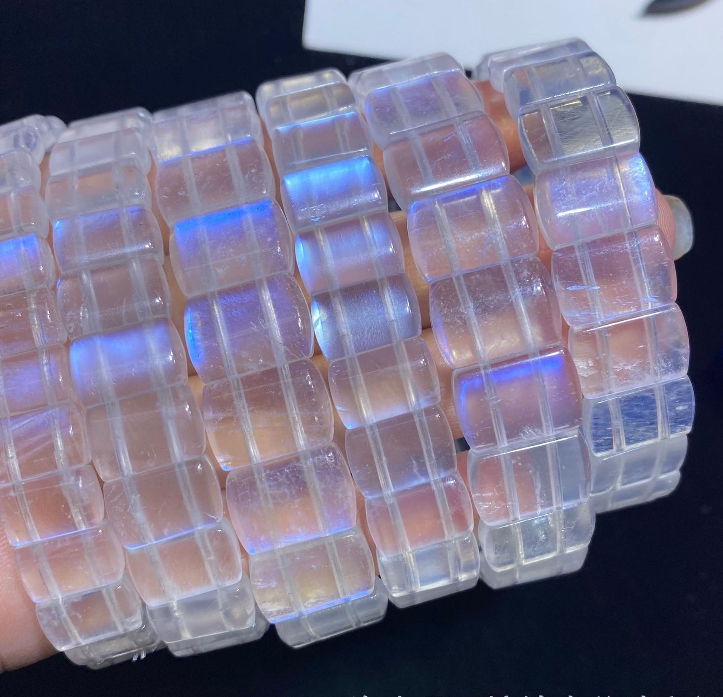 Blue Light Moonstone, Rectangle Bead Bracelets - thebodymindsoulshop