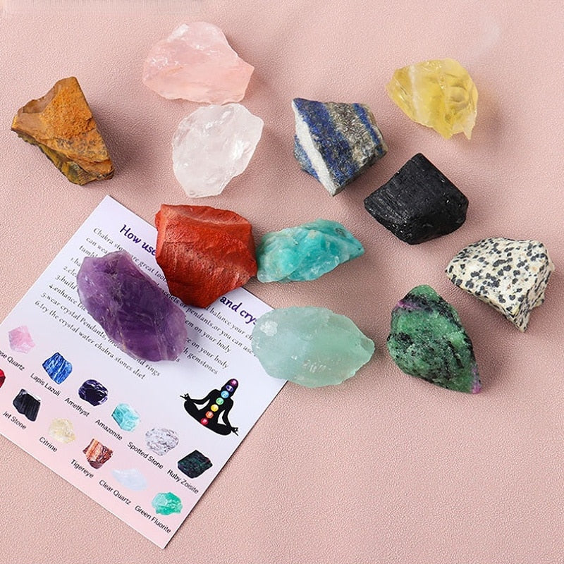 12pcs Rough Stone Collection Box, Reiki/Chakra - thebodymindsoulshop