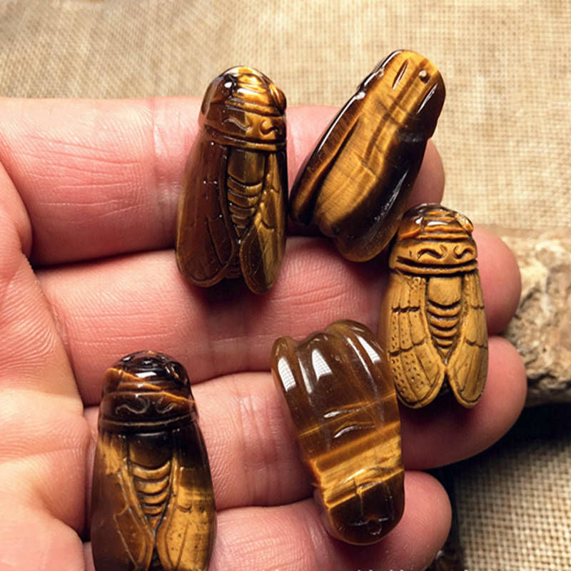 Tiger Eye Rock Cicada Carving - thebodymindsoulshop