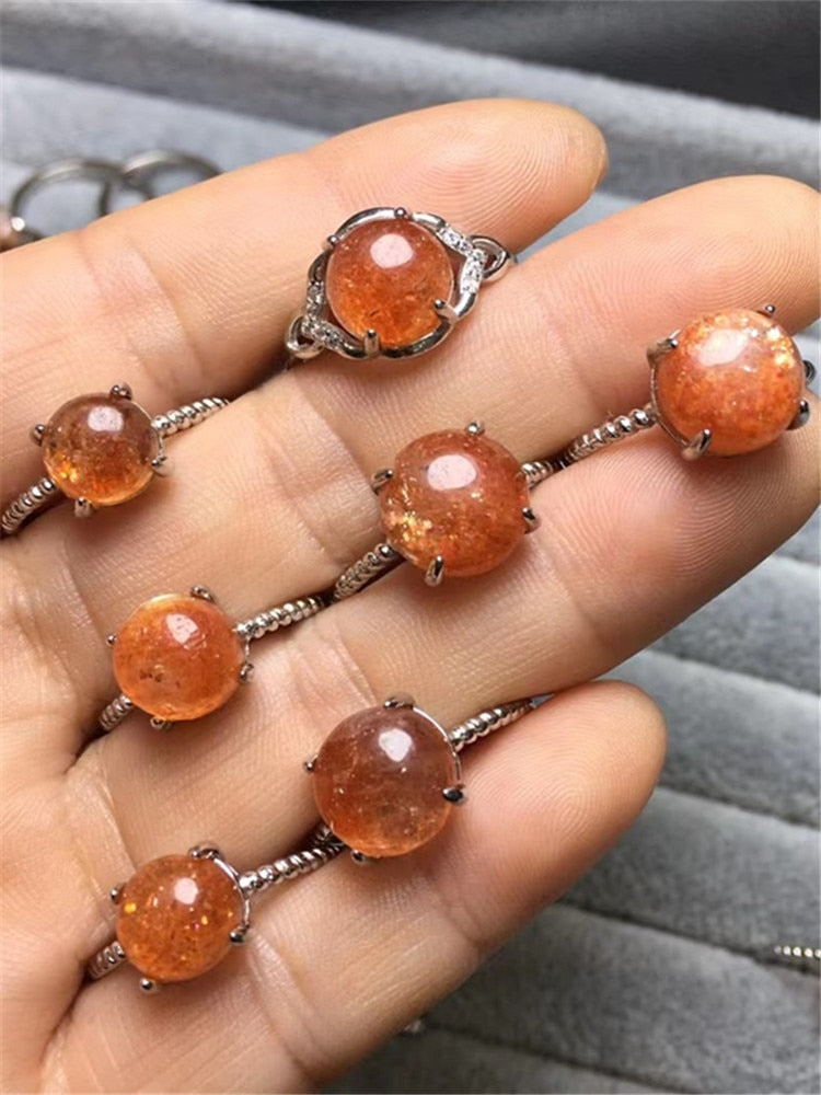 Sunstone Moon/ Round Cabochon Rings - thebodymindsoulshop