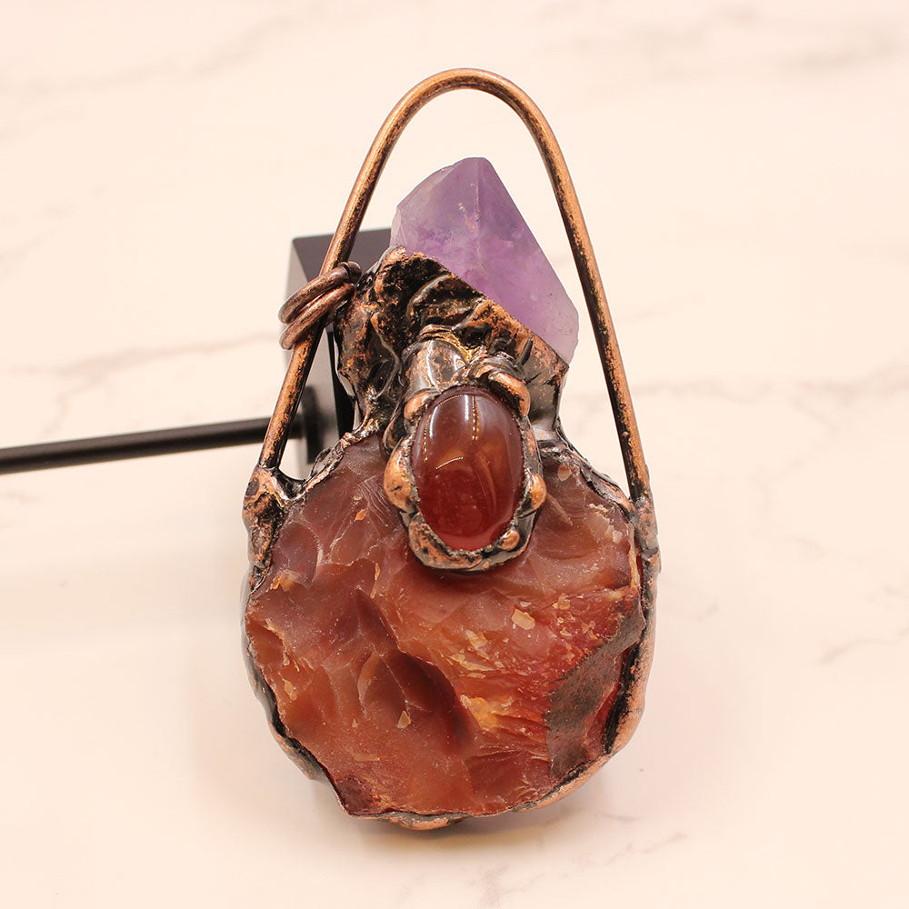 Rough Amethyst & Carnelian Bottle Shaped  Pendant - thebodymindsoulshop