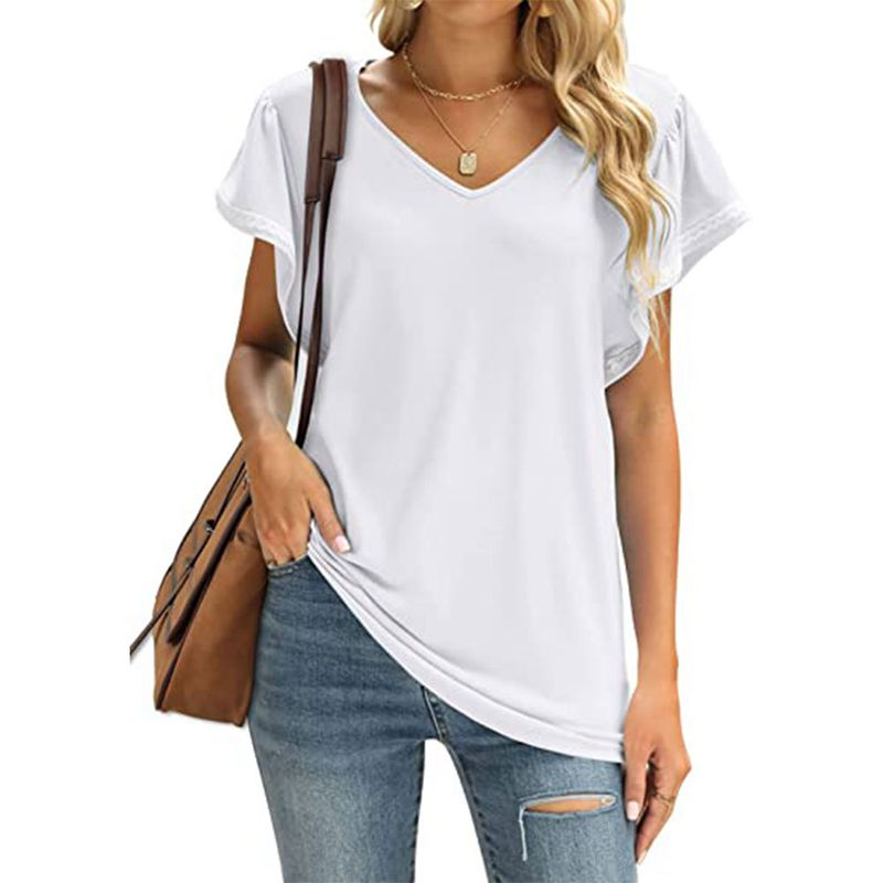 Women's V-Neck Ruffle Sleeve Loose fit T-Shirt - thebodymindsoulshop