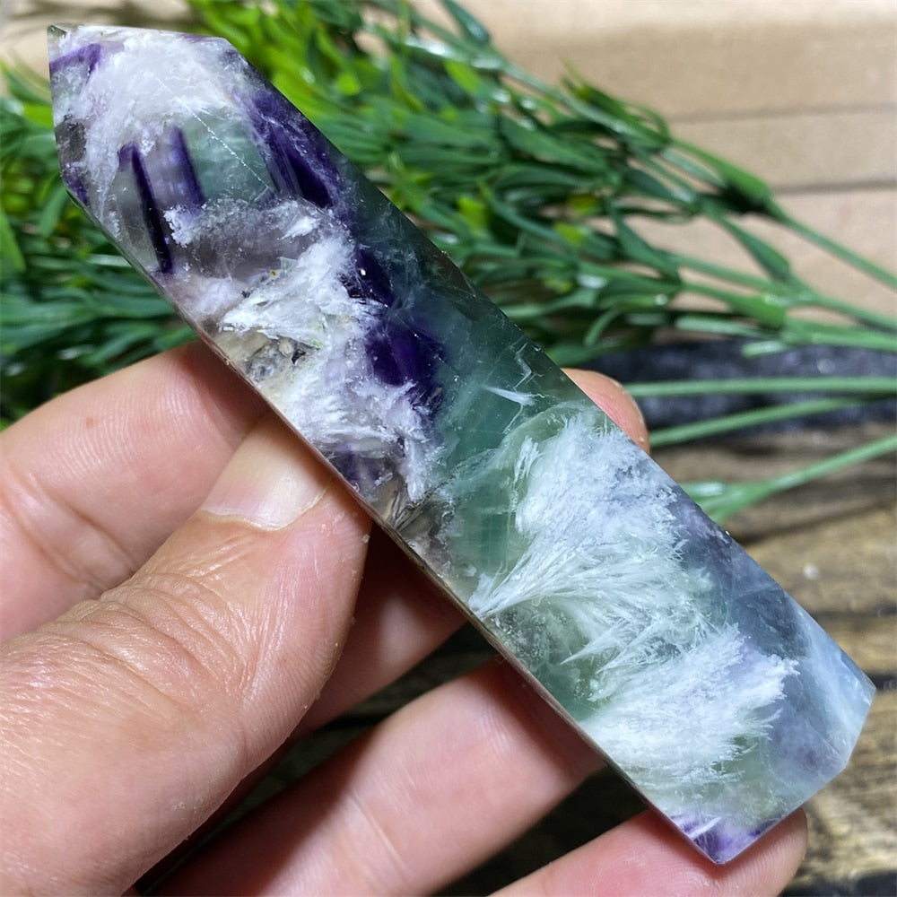 Feather Fluorite Natural Crystal Wand - thebodymindsoulshop