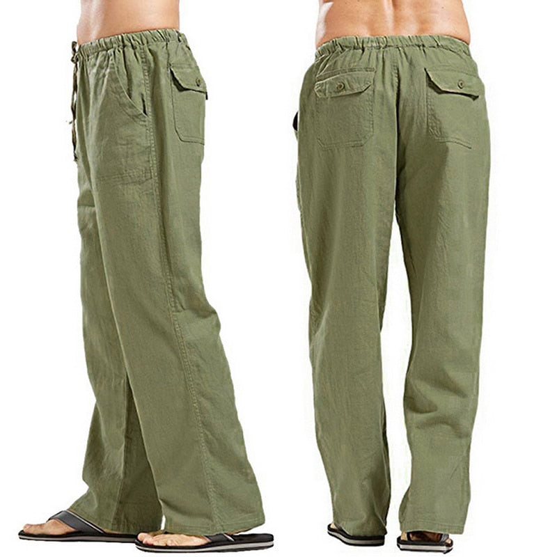 Linen Wide Men's Pants, Yoga Pants - thebodymindsoulshop