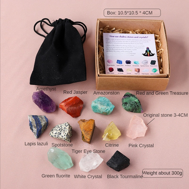 12pcs Rough Stone Collection Box, Reiki/Chakra - thebodymindsoulshop