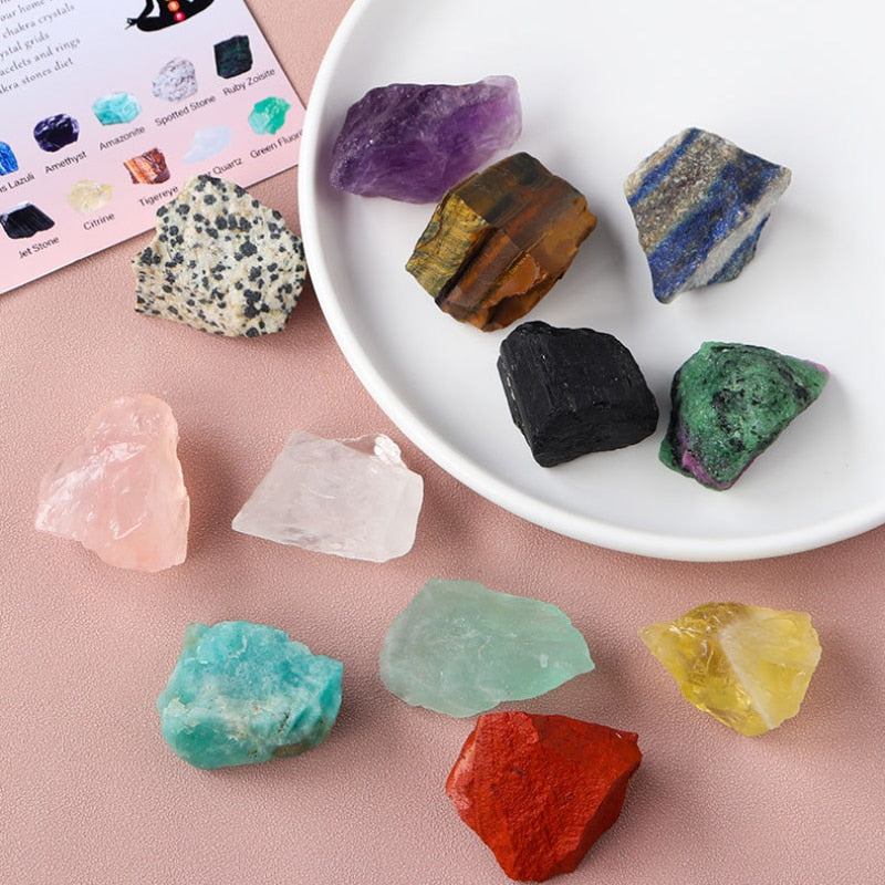 12pcs Rough Stone Collection Box, Reiki/Chakra - thebodymindsoulshop