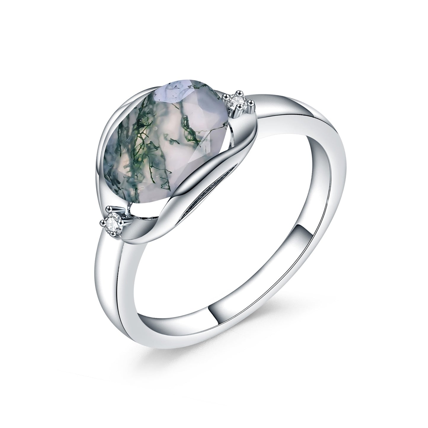 Moss Agate Gemstone Ring in 925 Sterling Silver - thebodymindsoulshop