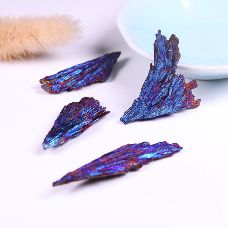 Rainbow Kyanite Titanium Peacock Feather Crystal - thebodymindsoulshop