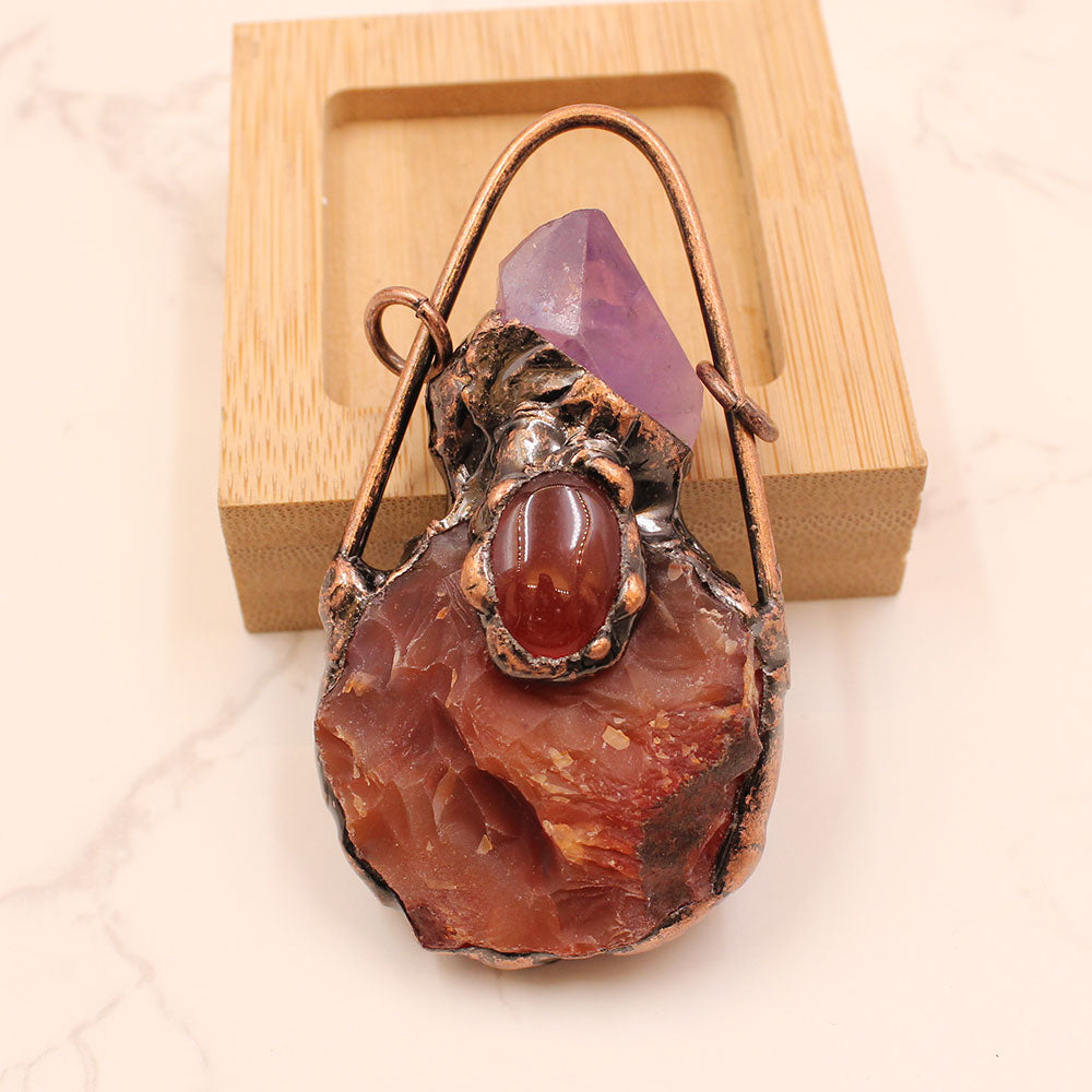 Rough Amethyst & Carnelian Bottle Shaped  Pendant - thebodymindsoulshop