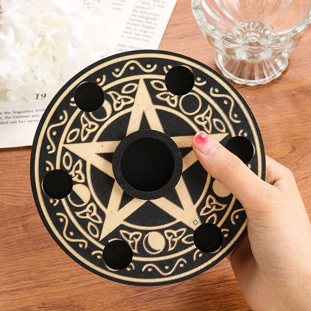 Wooden Pentacle Crystal Ball Display - thebodymindsoulshop