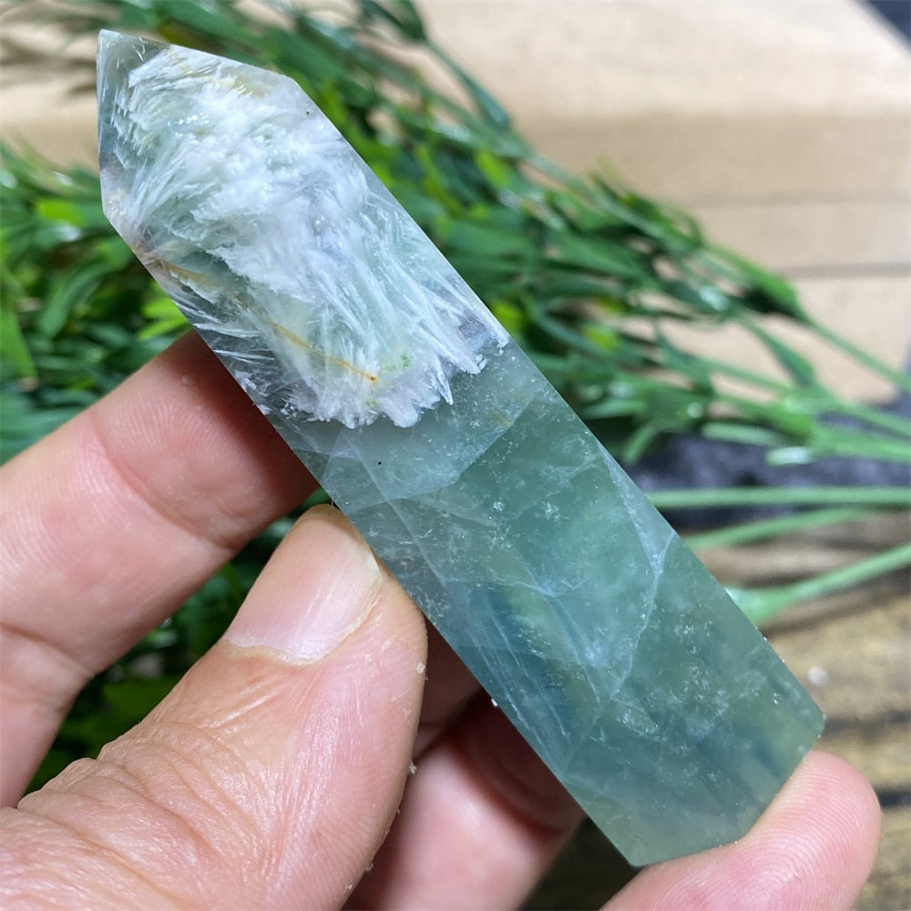 Feather Fluorite Natural Crystal Wand - thebodymindsoulshop