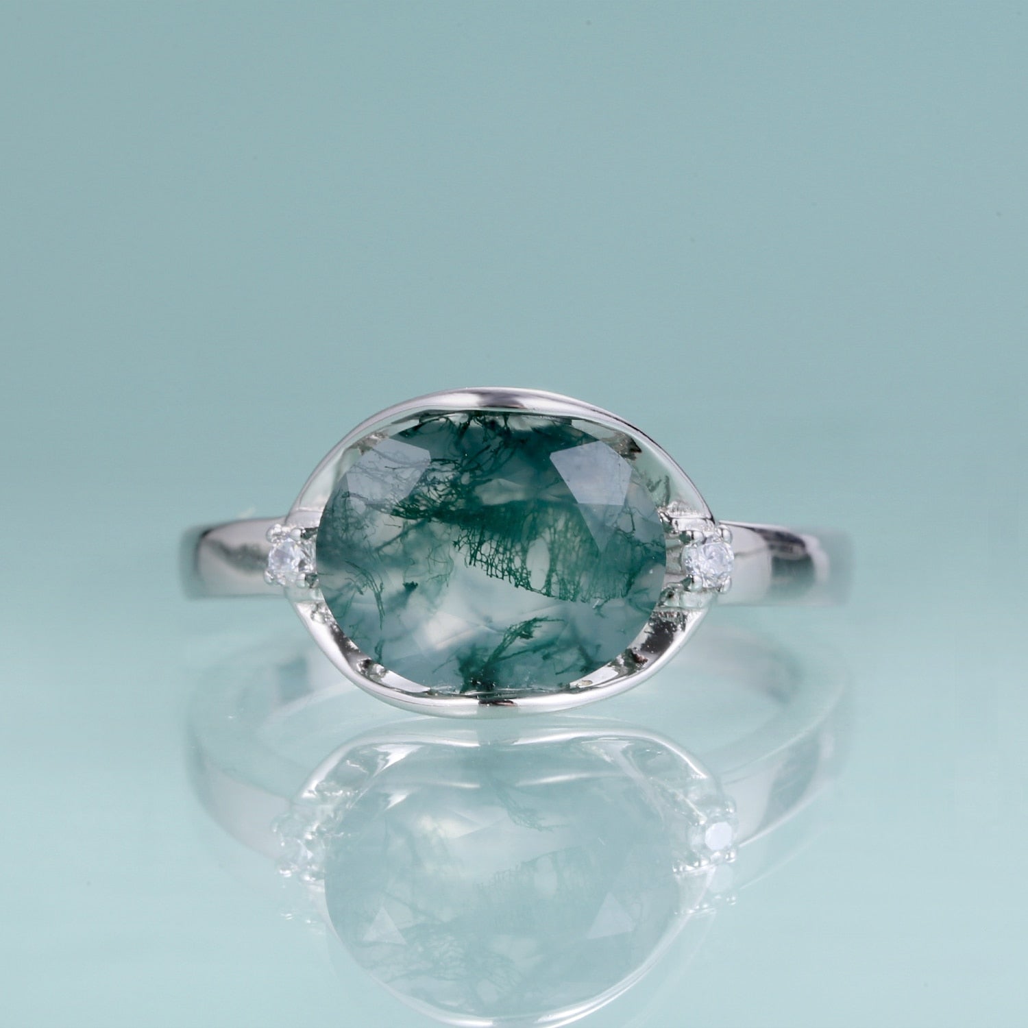 Moss Agate Gemstone Ring in 925 Sterling Silver - thebodymindsoulshop