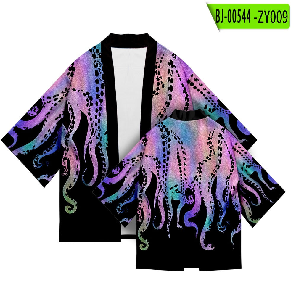 Octopus Print Loose Japanese Streetwear, Unisex - thebodymindsoulshop