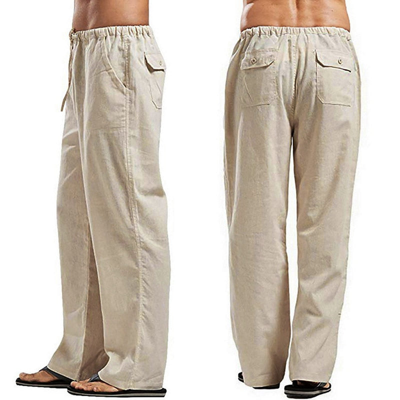 Linen Wide Men's Pants, Yoga Pants - thebodymindsoulshop