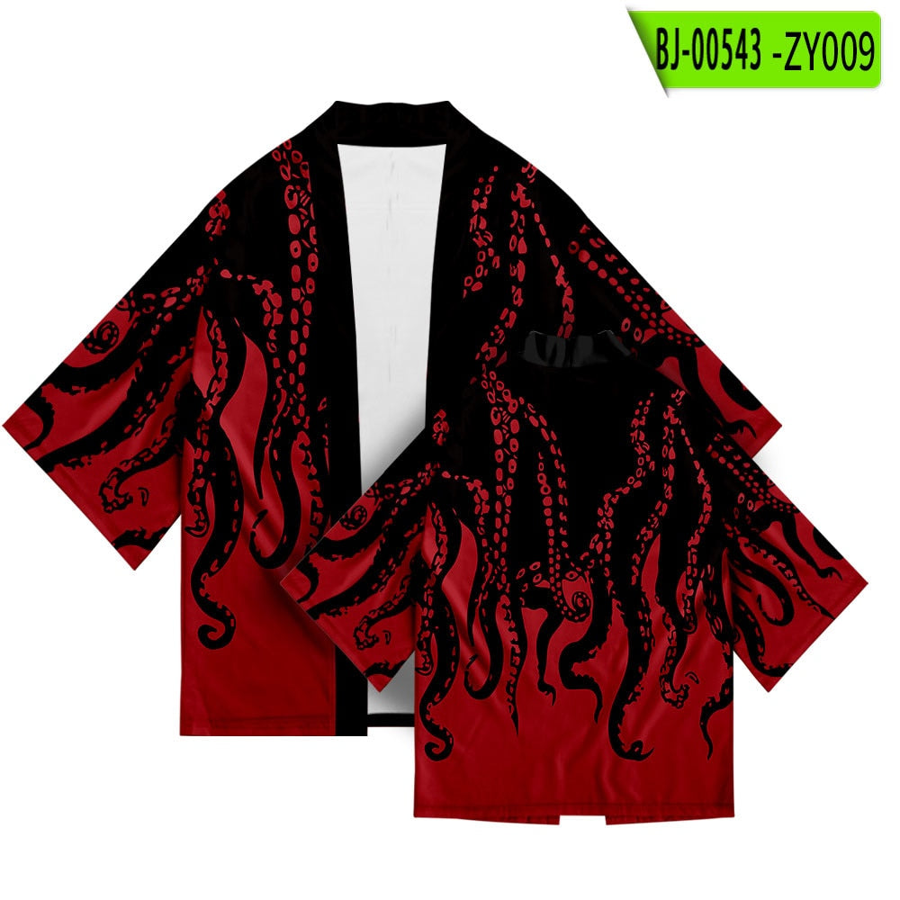 Octopus Print Loose Japanese Streetwear, Unisex - thebodymindsoulshop