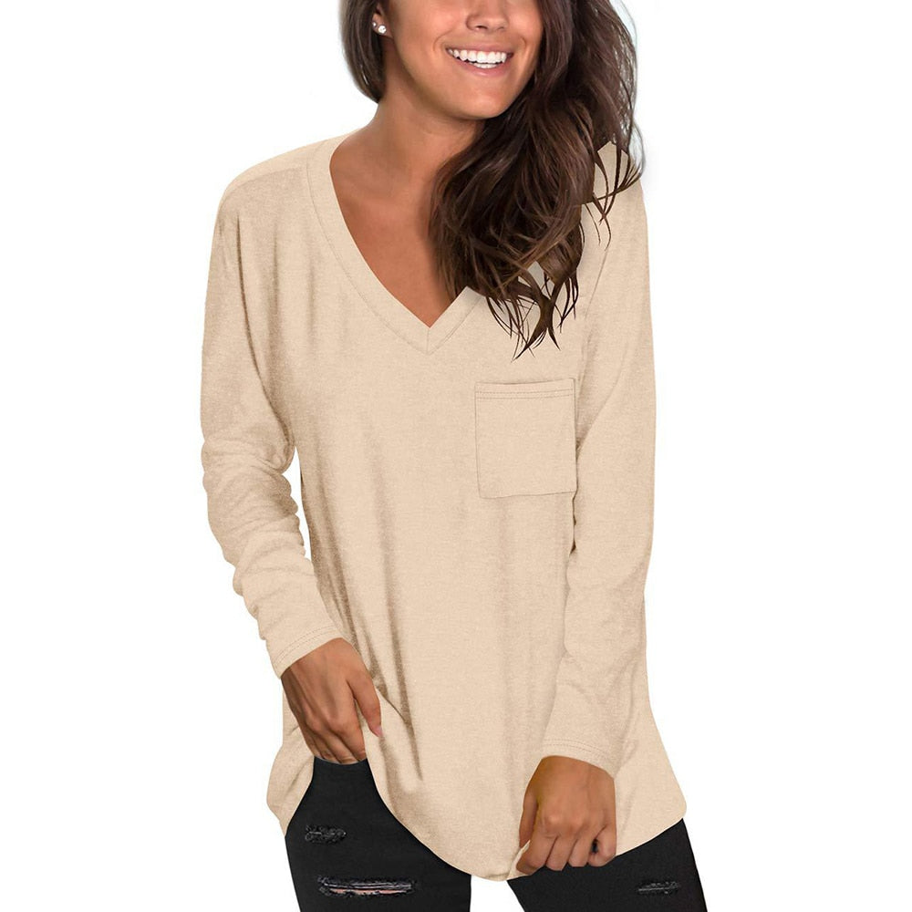 Long Sleeve T-Shirt, V-Neck, Pocket Top - thebodymindsoulshop