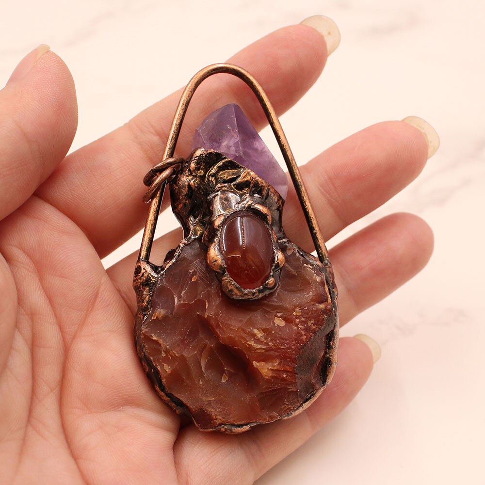 Rough Amethyst & Carnelian Bottle Shaped  Pendant - thebodymindsoulshop