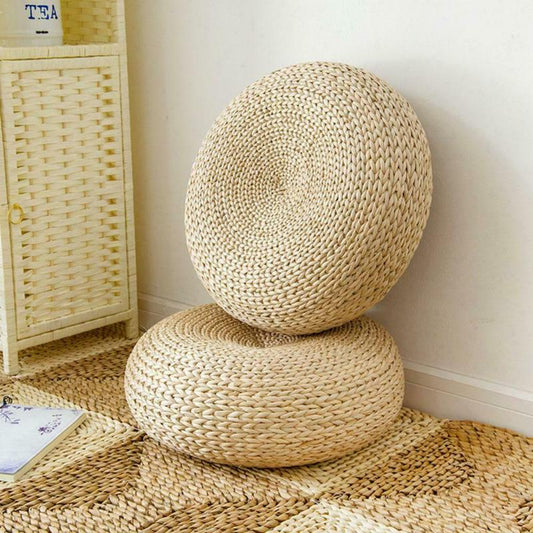 Natural Straw Round Pouf Tatami Cushion - thebodymindsoulshop