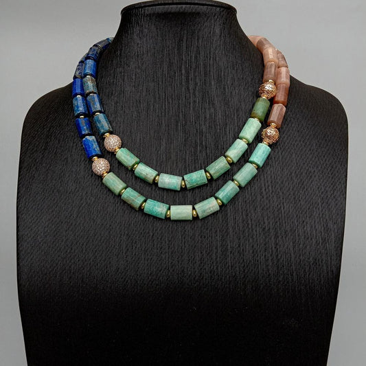 Lapis, Amazonite, Sunstone Bead, Handmade Necklace - thebodymindsoulshop