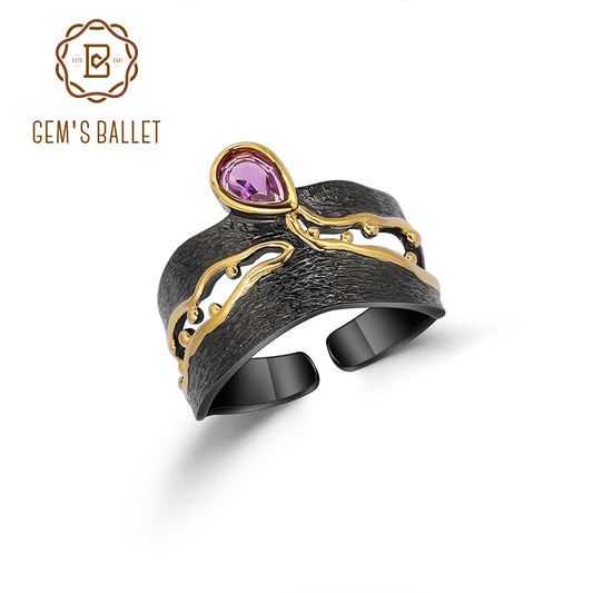 Two Tone Amethyst Adjustable Band Ring - thebodymindsoulshop