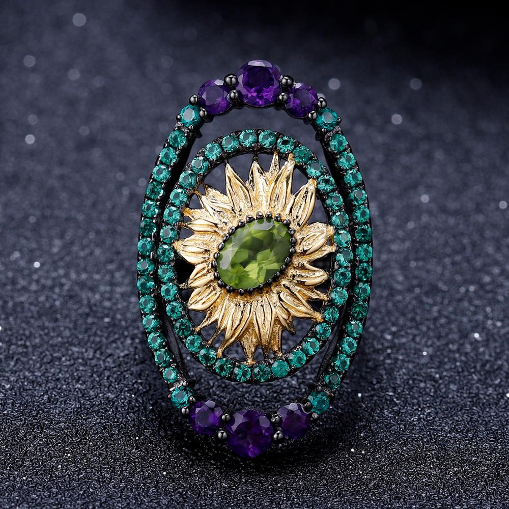 Peridot Sunflower Sterling & Gold Ring - thebodymindsoulshop