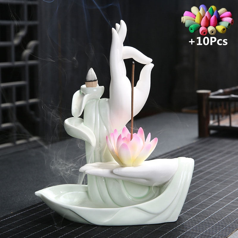 Ceramic Buddha Hand Backflow Incense Burner - thebodymindsoulshop