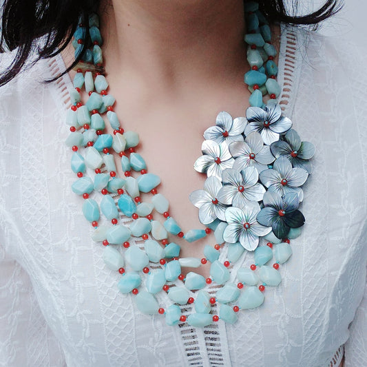 Statement Necklace, Amazonite Mother of Pearl - thebodymindsoulshop