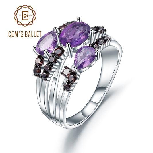 Amethyst Three Stone Rings,  Sterling Silver - thebodymindsoulshop