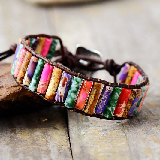 Semiprecious Stone Single Leather Wrap Bracelet - thebodymindsoulshop