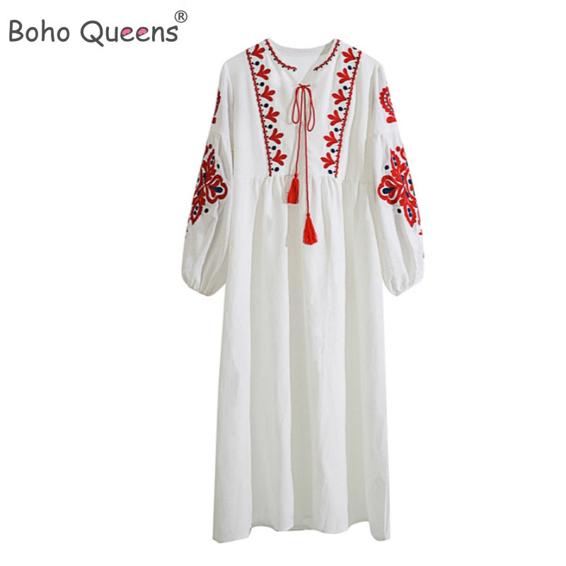 Boho Queens Floral Embroidered Tunic Dress - thebodymindsoulshop