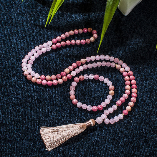 Rose Quartz & Rhodochrosite 108 Bead Mala w/ or w/o bracelet - thebodymindsoulshop