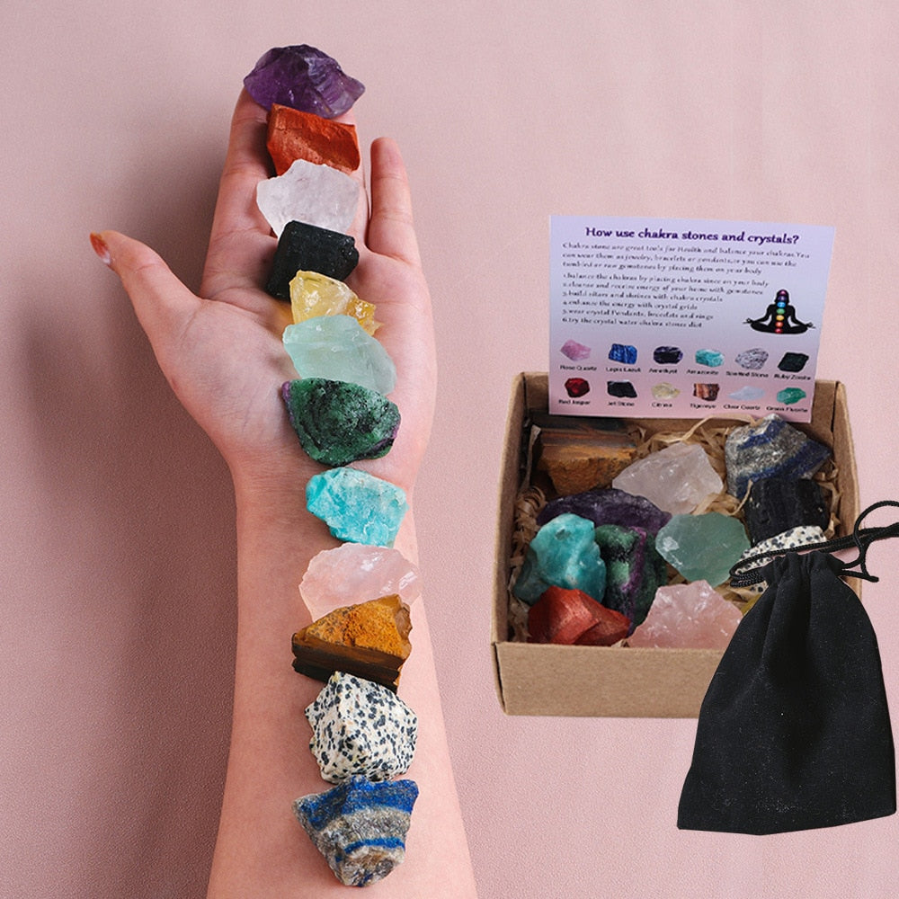 12pcs Rough Stone Collection Box, Reiki/Chakra - thebodymindsoulshop