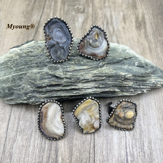 Irregular Antique Sun Galaxy Agate, rings or pendants - thebodymindsoulshop