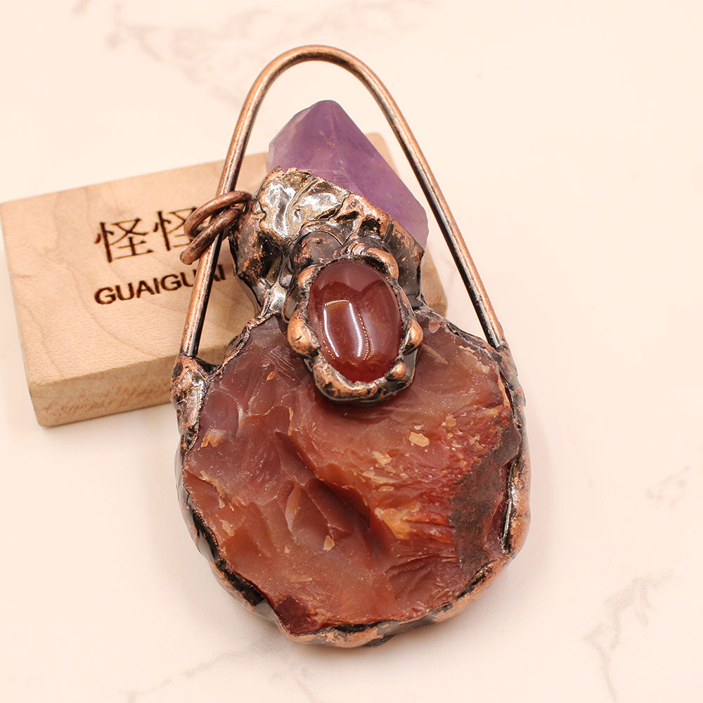 Rough Amethyst & Carnelian Bottle Shaped  Pendant - thebodymindsoulshop