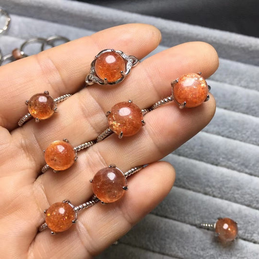 Sunstone Moon/ Round Cabochon Rings - thebodymindsoulshop