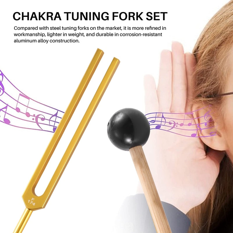 Tuning Fork Set - 9 Chakra Sound Therapy - Gold - thebodymindsoulshop