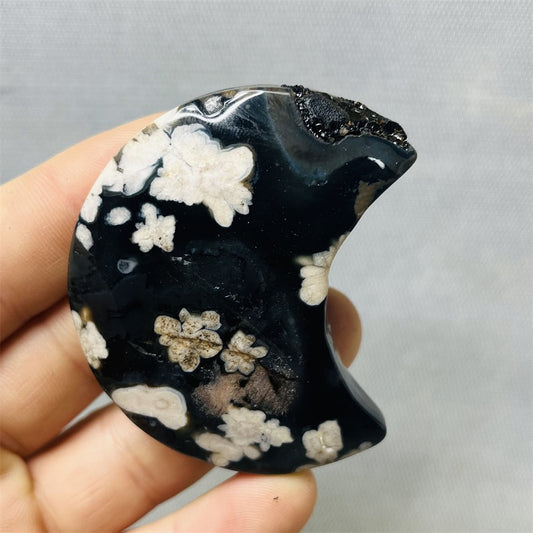 Black Sakura Agate Moon - thebodymindsoulshop